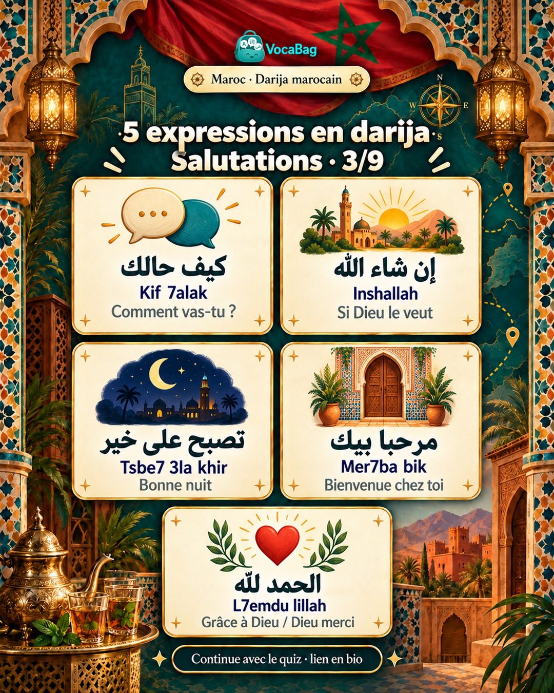 Cinq expressions en darija marocain avec transcription et traduction